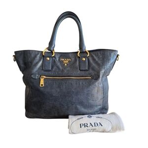 Prada Black Leather Tote Bag